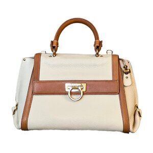 Salvatore Ferragamo Brown Leather SOFIA Satchel – Cream & Tan Made in Italy